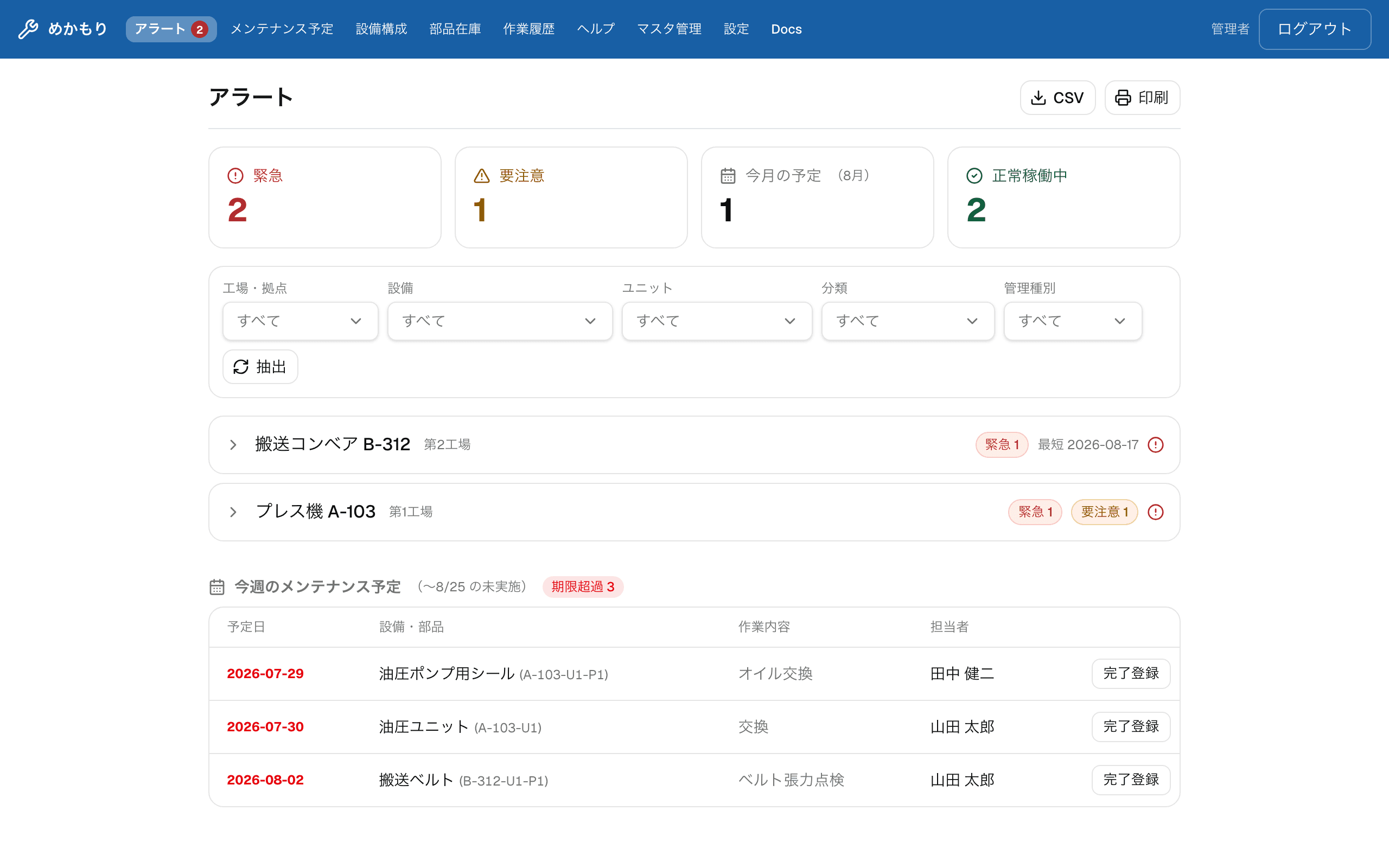 アラート一覧画面
